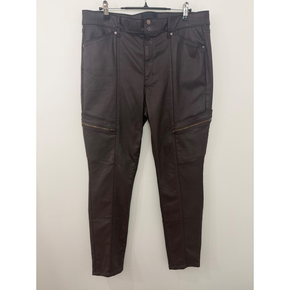 White House Black Market Coated Skinny Cargo Pants Brown High Rise Size 14 Moto